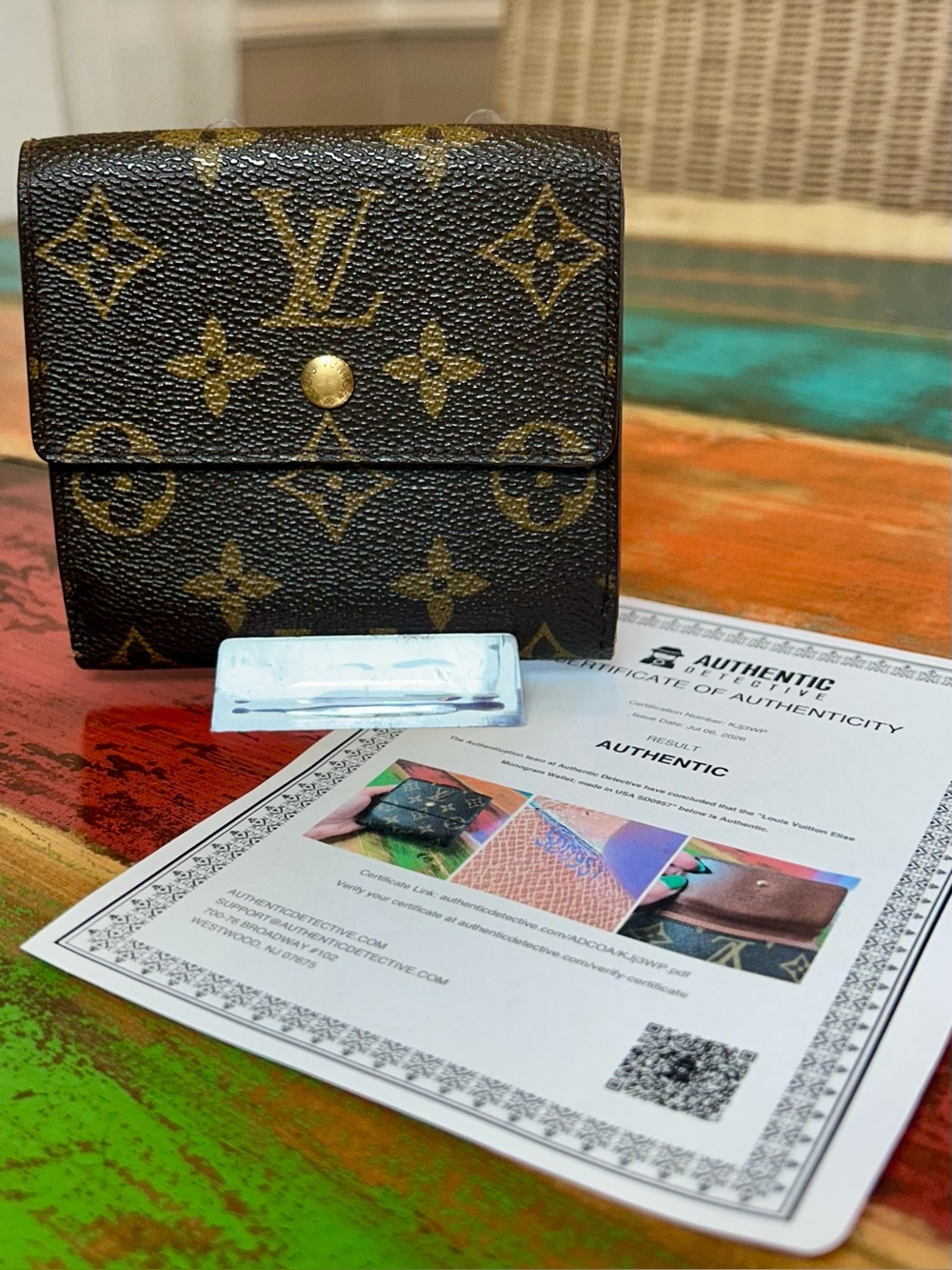 Authentic Louis Vuitton Vintage Monogram Elise Trifold Wallet w/ COA SD0957 USA